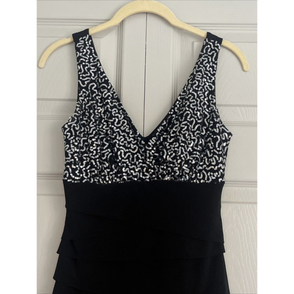B. Smart Juniors‎ Sleeveless Black Plunge Bodycon Sequin Cocktail Dress Sz Small - Picture 5 of 16